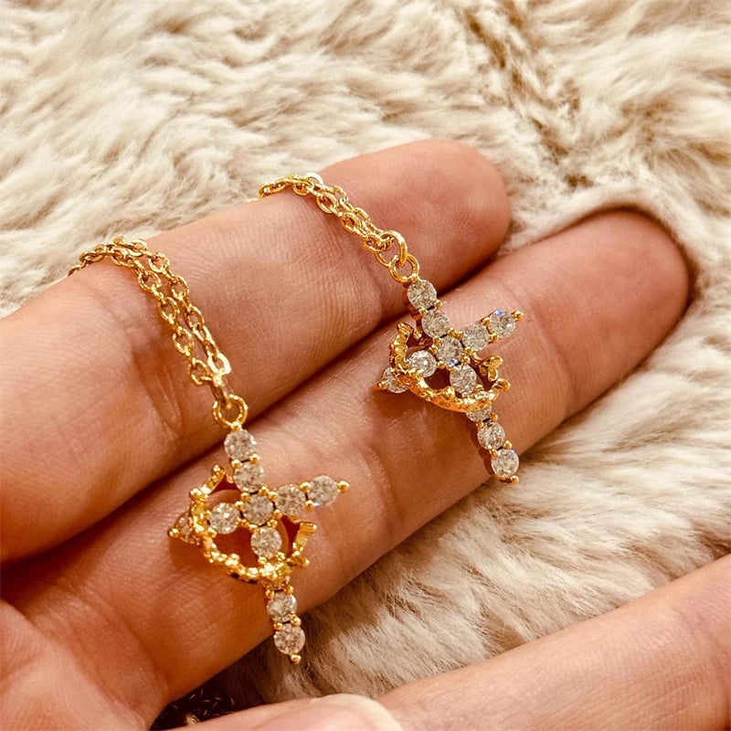 👑Crowned in Faith Cross Necklace (Gold & Silver)
